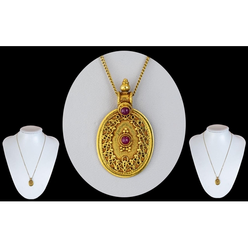 41 - Antique Period - Attractive and Ornate 18ct Gold Oval Shaped Pendant with Applied Decorative Design ... 