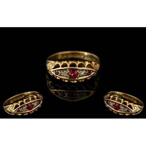 44 - Antique Period Attractive 18ct Gold Ruby and Diamond Set Ring, Pleasing Setting. Full Hallmark for B... 