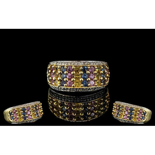47A - 14ct Gold Attractive Multi-Semi Precious Stones and Diamonds Set Dress Ring. Marked 14ct - 585 to In... 