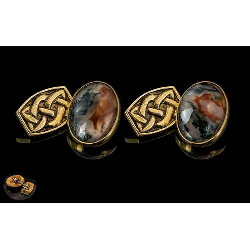 50A - Scotish ' Iona ' Signed Pair of Gents Cufflinks, Set with Multi-Coloured Stones with Celtic Design. ... 