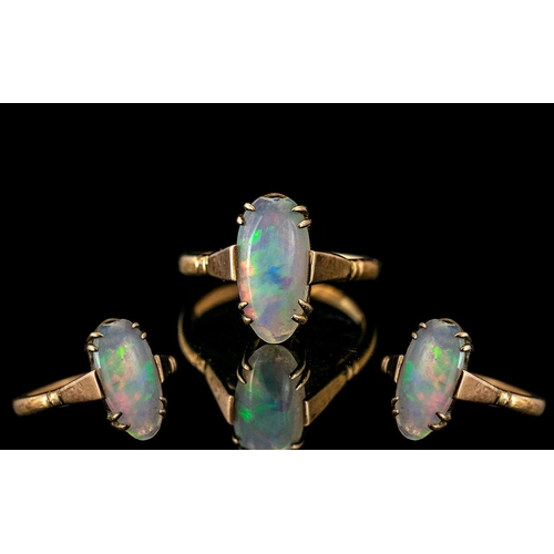 51A - Antique Period - Attractive 9ct Gold Opal Set Ring, Marked 9ct. The Opal of Excellent Oranges, Green... 
