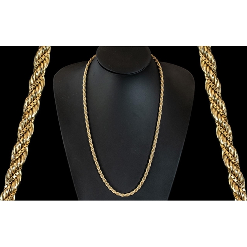 52 - A Good Quality Ladies or Gents 9ct Gold Heavy Diamond Cut Rope Twist Design Necklace. Marked 9.375. ... 