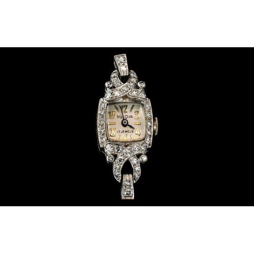 53A - Bulova - 17 Jewels Ladies Mechanical 1930's Platinum Diamond Set Watch Head / Case, No Watch Strap. ... 