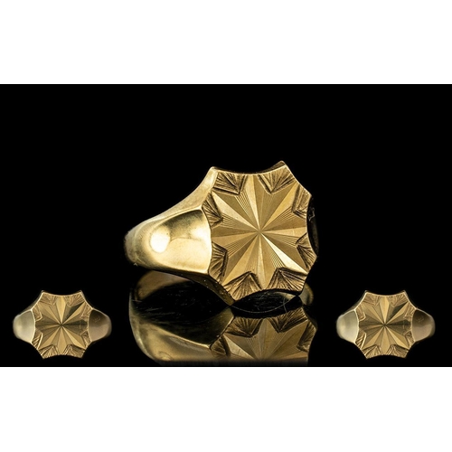 55 - Gents 1970's 9ct Gold Diamond Cut Ring with Pleasing Design to Centre of Ring of Solid Proportions. ... 