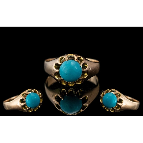 56A - Antique Period Attractive Single Stone Turquoise Set Ring. Raised Claw Setting. Full Hallmark to Int... 