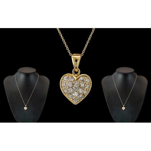 58A - 18ct Gold Attractive Diamond Set Heart Shaped Pendant with Attached 9ct Gold Chain. Both Pendant / C... 