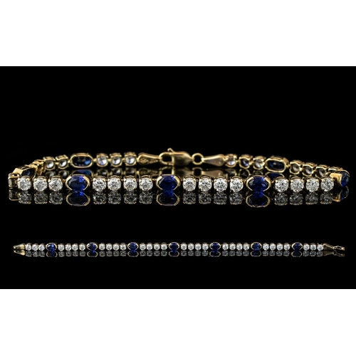 5A - Ladies - 14ct Gold Attractive Sapphire and Diamond Set Line Bracelet. Full Hallmark for 585 - 14ct. ... 