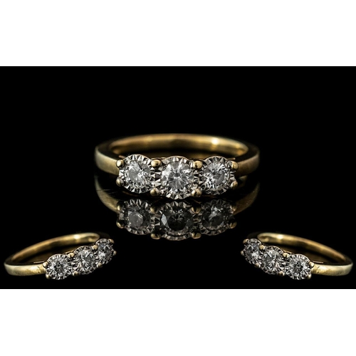 65 - Ladies 9ct Gold Attractive 3 Stone Diamond Set Ring. Full Hallmark to Interior of Shank. The Round M... 