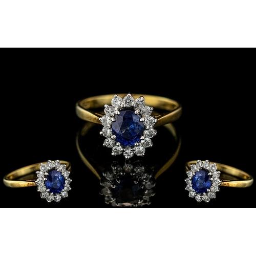 7 - Ladies - 18ct Gold Attractive Sapphire and Diamond Set Dress Ring. Full Hallmark for 18ct to Interio... 