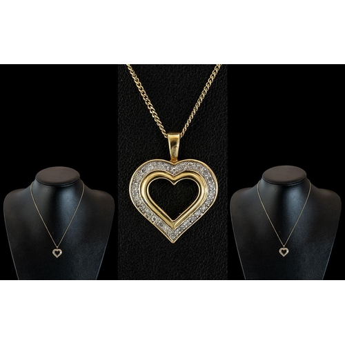 70 - 9ct Gold Heart Shaped Diamond Set Pendant with Attached 9ct Gold Chain. Both Pendant and Chain Marke... 