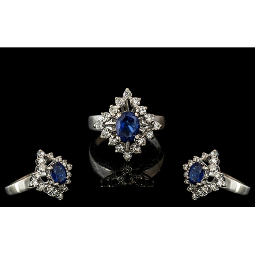 73 - Ladies - Superb 18ct White Gold Diamond and Sapphire Set Dress Ring, Excellent Design. Marked 18ct t... 