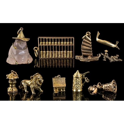 76 - A Good Collection of Antique and Vintage 9ct Gold Charms, Various Subjects ( 10 Charms ) All Marked ... 