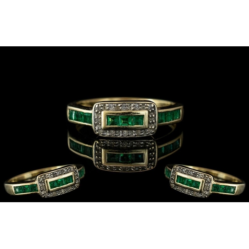 77A - Ladies Attractive 9ct Gold Emerald and Diamond Set Ring. Fully Hallmarked to Interior of Shank. Ring... 