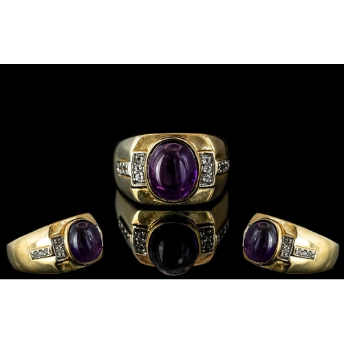 7A - Superb 9ct Gold - Gents Amethyst and Diamond Set Dress Ring. Full Hallmark for 9.375. The Uruguayan ... 