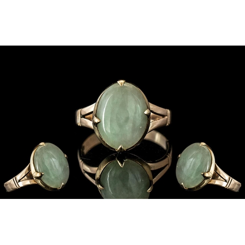 80A - 18ct Gold - Good Quality Single Stone Jade Set Ring. Marked 18ct to Interior of Shank. The Jade of G... 