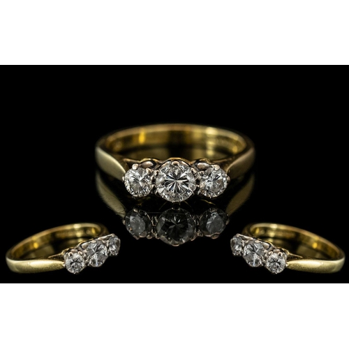81 - Ladies 18ct Gold Attractive 3 Stone Diamond Set Ring. Hallmark for London 2000. Also Marked 18ct - 7... 