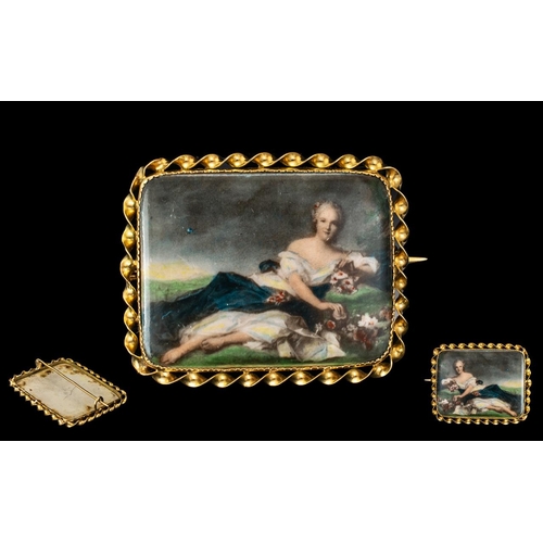 82 - Antique Period Brooch Early Century - A Superb Quality Hand Painted Miniature Ceramic Painting of a ... 