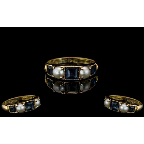 85A - Antique Period 18ct Gold Pearl and Sapphire Set Dress Ring of Pleasing Design. Hallmark Chester 1911... 