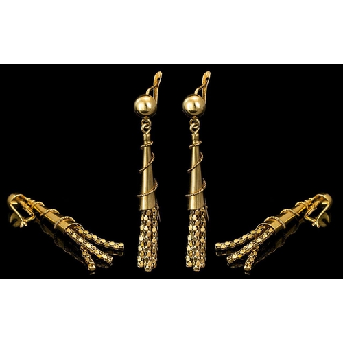 9 - Antique Period - Attractive and Fine Pair of 18ct Gold Earrings with Tassel Drops. Each Marked 18ct.... 
