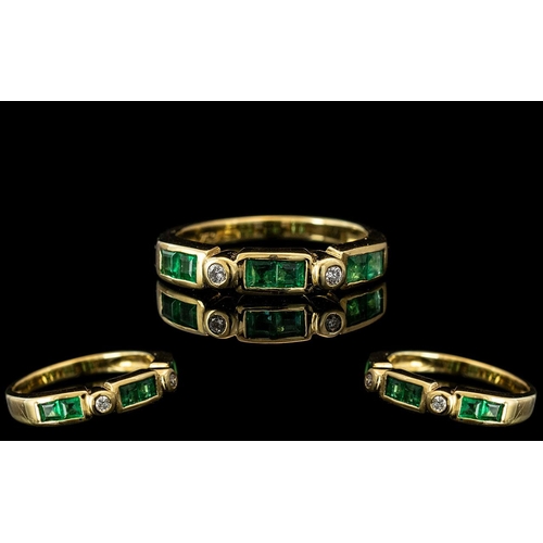 94 - 18ct Gold Attractive Emerald and Diamond Set Ring. Marked 750 to Interior of Shank. The Princes Cut ... 