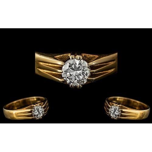 9A - Gents - Superb Quality 18ct Gold Single Stone Diamond Ring. Gypsy Setting. Full Hallmark for 750 - 1... 