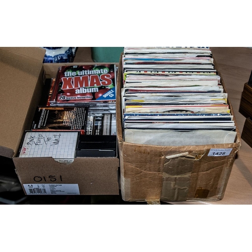 1428 - A Collection of 45's Single Records and Cassettes, mainly Pop and Rock including, 2 boxes of cassett... 