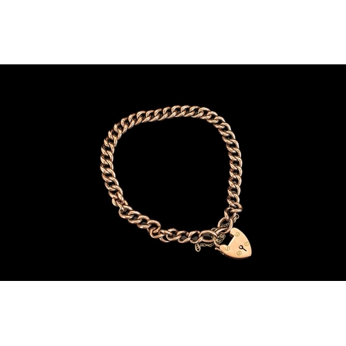 71A - Antique Period 9ct Rose Gold Bracelet with Heart Shaped Padlock. Marked for 9.375. Hallmark Birmingh... 