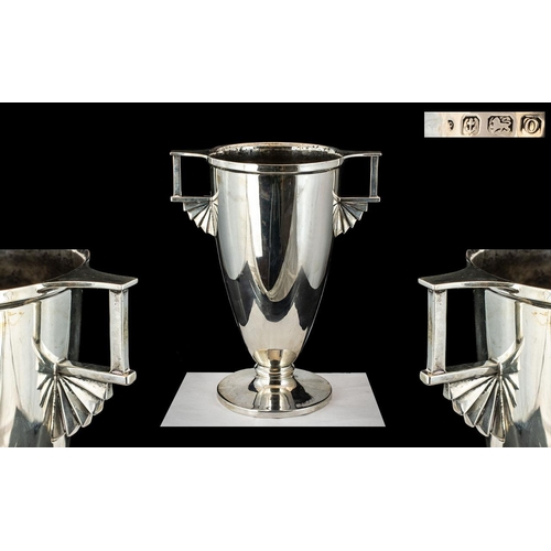 97A - Art Deco Good Quality Twin Handle Sterling Silver Vase of Pleasing Design / Proportions. Hallmark Bi... 