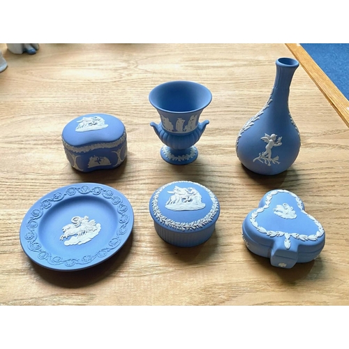 696 - A Collection of Six Wedgwood Blue Jasper Ware Pieces including various trinkets and a bud vase and u... 