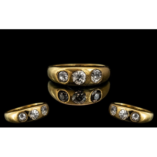 11A - Antique Period Good Quality 18ct Gold 3 Stone Diamond Set Ring.  Full hallmark to interior of shank ... 