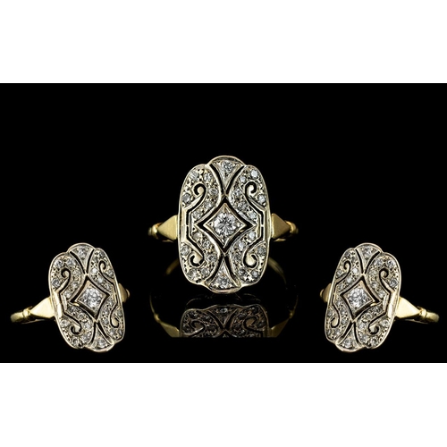 120 - Ladies 18ct Gold Attractive Diamond Set Ornate Dress Ring. not Marked but Tests 18ct. The Diamond of... 