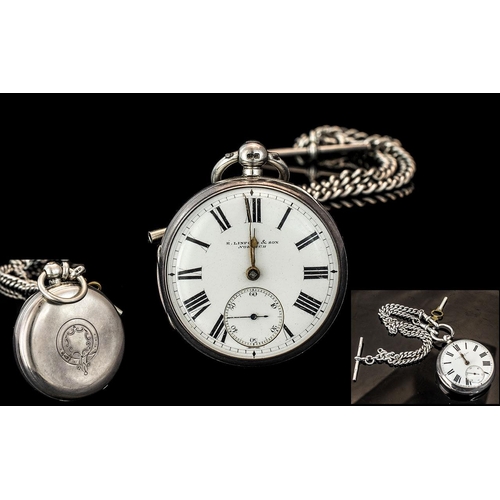 125 - Victorian Period  - Excellent Sterling Silver Open Faced Keywind Pocket Watch, with attached antique... 