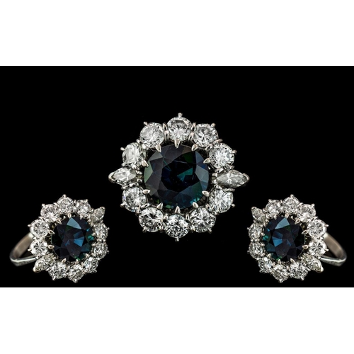 13 - Ladies - Superb Quality and Stunning 18ct White Gold Diamond and Sapphire Set Cluster Ring. Hallmark... 