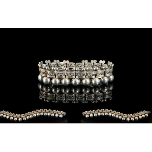 177 - Early 20th Century Silver Well Made Bracelet with Tassel Drops and Exquisite Decoration to Panels wi... 