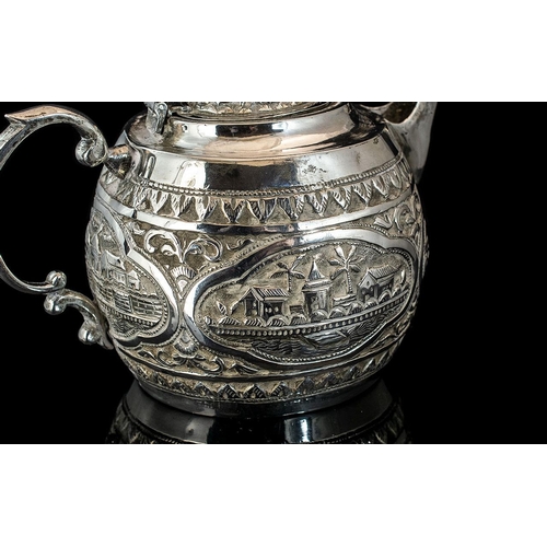 184A - Victorian Period Excellent Quality Colonial Three Piece Silver Tea Service, decorated with embossed ... 