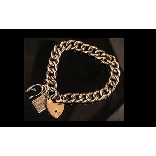 189 - Victorian Period - Attractive 9ct Gold Curb Bracelet with Attached Heart Shaped Padlock with Attache... 