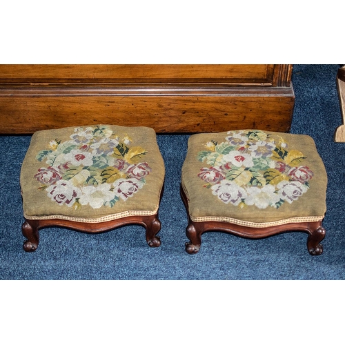 196B - A Pair of Victorian Mahogany Serpentine Stools with Cabriole Legs.