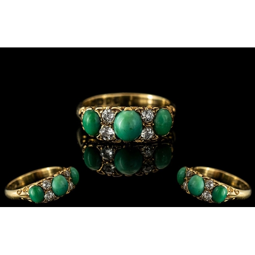 20 - Edwardian Period 18ct Gold Attractive Turquoise and Diamond Set Ring, Excellent Setting. Hallmark Ch... 