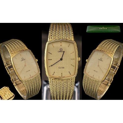 202 - Omega Deville Gold Plated - Gents Wrist Watch, With Plaid Weave Design Watch Bracelet, With Omega Bo... 