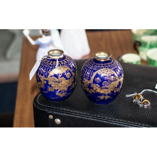 211R - Pair of Noritake Vases, Royal Blue Ground with Heavy Gilded Decoration.