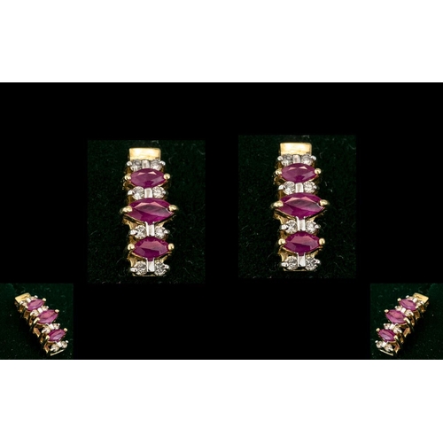 212 - 14ct Gold - Attractive Pair of RUby and Diamond Set Drop Earrings. Marked 14ct. Rubies and Diamonds ... 