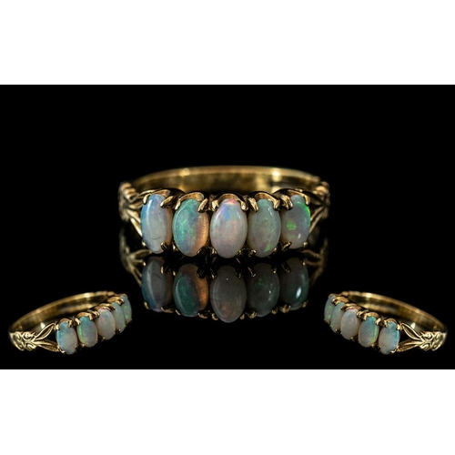 22 - Antique Period - Attractive 18ct Gold 5 Stone Opal Set Ring. Well Matched Opals of Good Colour, Gree... 