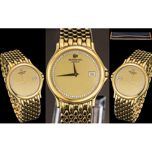 220 - Raymond Weil Superb Gold Plated Diamond Set Wrist Watch, champagne coloured dial with diamond set be... 