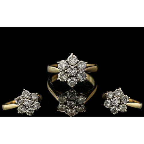 226 - 18ct Yellow Gold Attractive Diamond Set Cluster Ring, full hallmark for 750 - 18ct to interior of sh... 