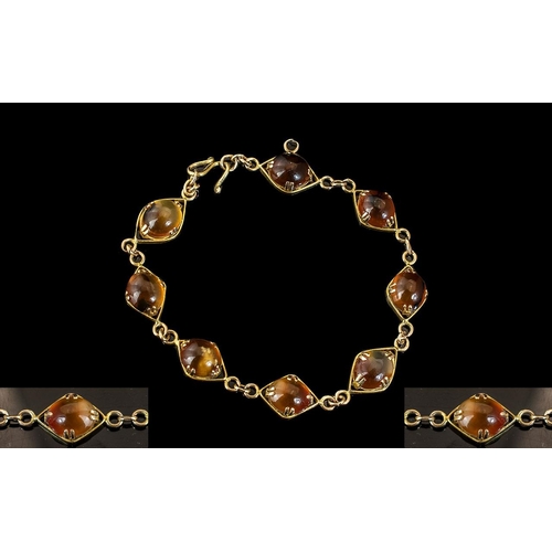 229 - 18ct Yellow Gold Superb Quality Polished Natural Cabochon Cut Spessartite - Orange Garnet Set Bracel... 