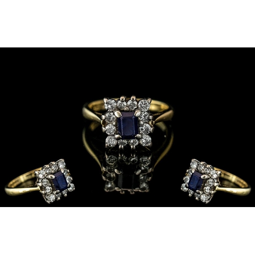 23 - Ladies - 18ct Gold Attractive Sapphire and Diamond Set Ring of Square Form. Hallmark Birmingham 1953... 