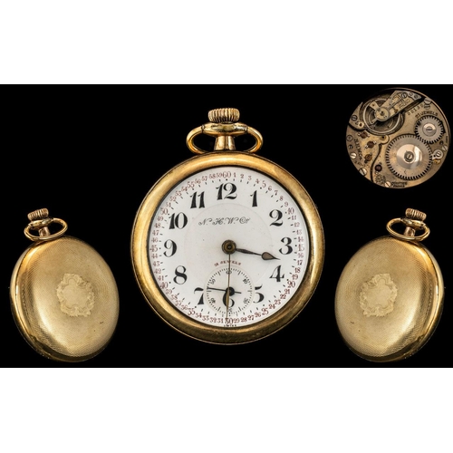 248 - Antique Period Swiss N.H.W Co - Keyless Gold Filled 21 Jewel Open Face Pocket Watch, 2 Adjustments, ... 