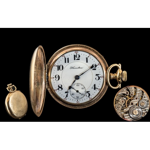 249 - Hamilton Watch Co - Keyless Gold Plated Full Hunter 5 Positions - Adjusted Pocket Watch. Keystone Wa... 