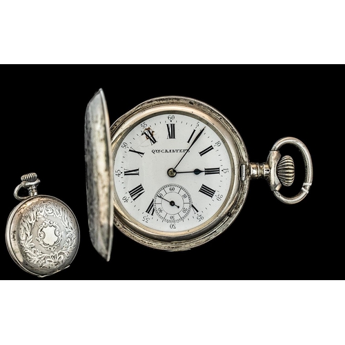 250 - Russian Early 20th Century Key-less Silver Full Hunter Pocket Watch. Extensive Medal Winner, Decorat... 