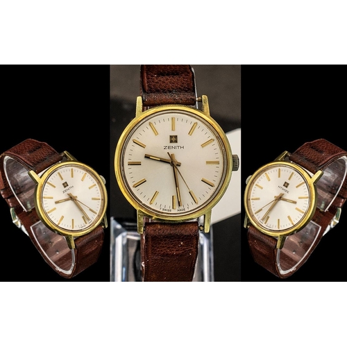 252 - Zenith - Swiss Made Gents Gold on Steel Mechanical Wrist Watch. c.1950's. With Original Leather Watc... 